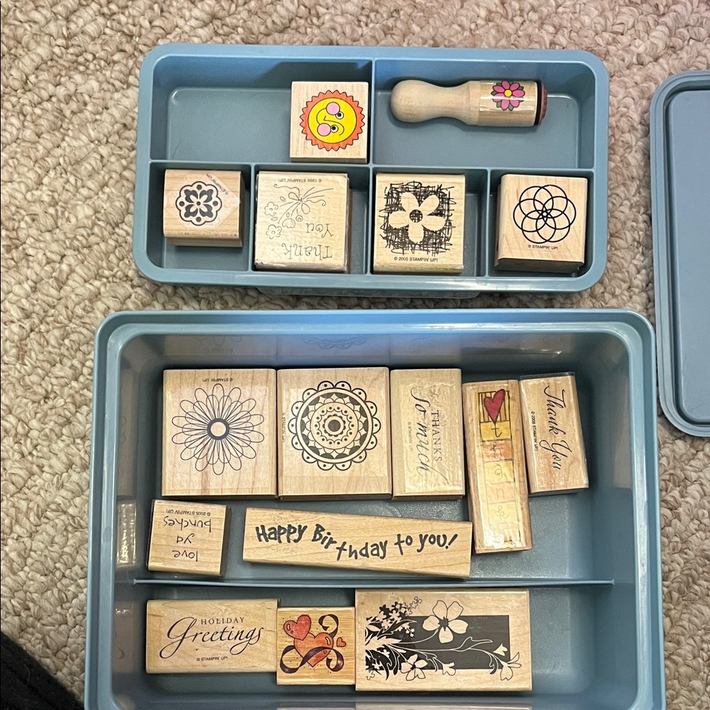 Wooden Stamp Set with Blue Storage Box